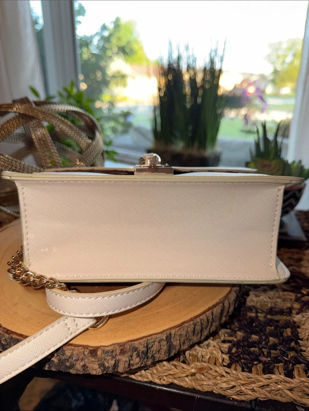 ALDO Cream Satchel with Gold Chain and Turn-Lock
